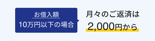 お借入額10万円以下の場合、月々のご返済は2,000円から