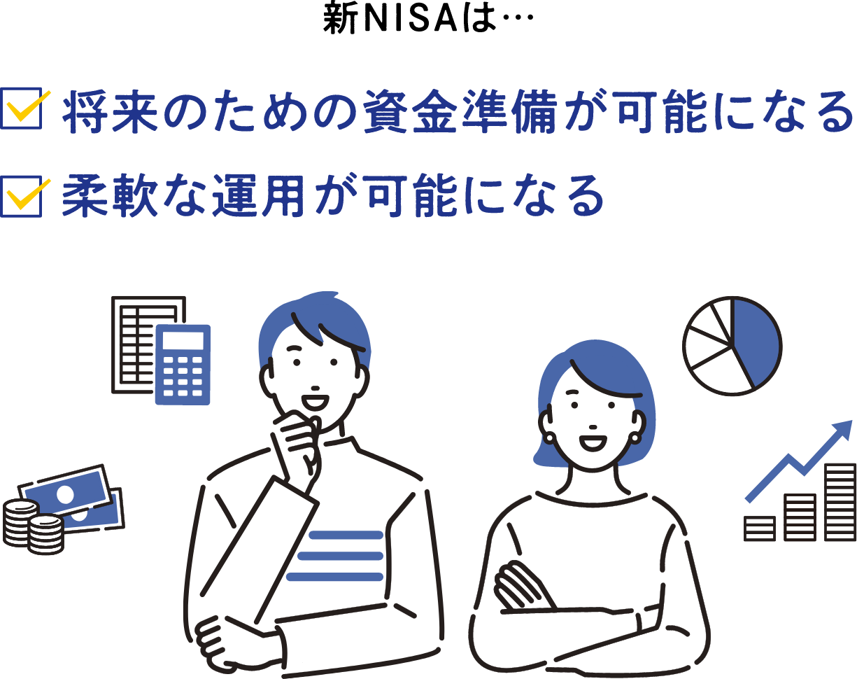 新NISAは…将来のための資金準備が可能になる、柔軟な運⽤が可能になる